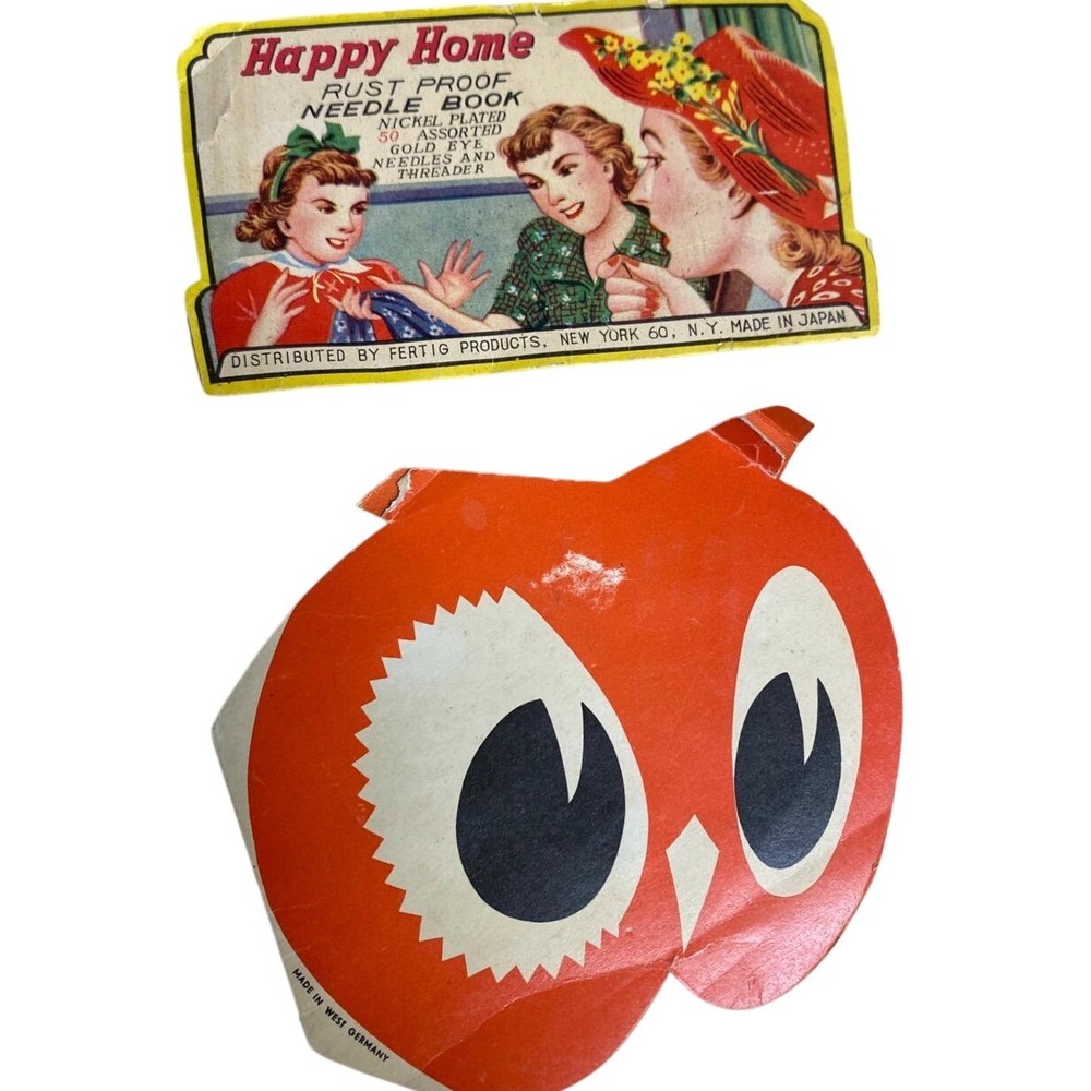 Vintage Sewing Kits Happy Home Needle Book and Red Owl Store Owl Needle Folder